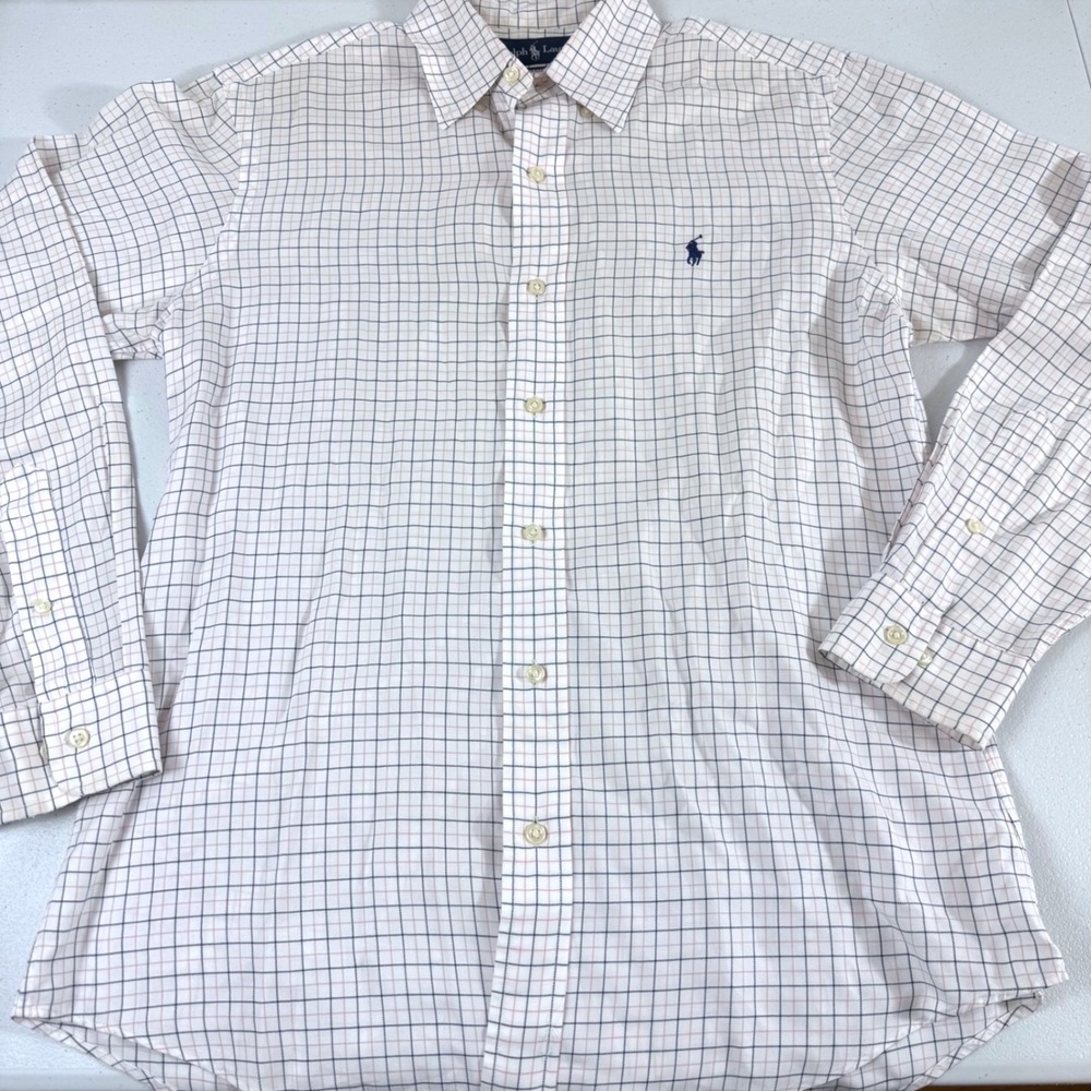 Ralph Lauren Mens Custom Fit Tattersall Check Shirt Pink Navy 15 32/33